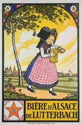 Affisch med reklam för öl från Lutterbach, Alsace (färg litho)
