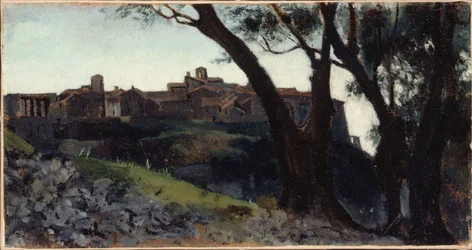 Italienskt landskap. By i skymningen, mellan 1859 och 1860 (olja)