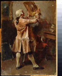 En målarälskare. (En målningsälskare). Målning av Ernest Jean Louis Meissonier (1815-1891). Olja på trä, fransk konst. Regionalt konstmuseum, Chernigov