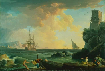 Hamnscen från Medelhavet med fiskare