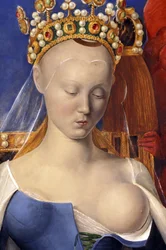Detalj av The nursing Virgin avbildad som Agnes Sorel (efter Jungfrun av Antwerpen, av Jean Fouquet, cirka 1452-1455)