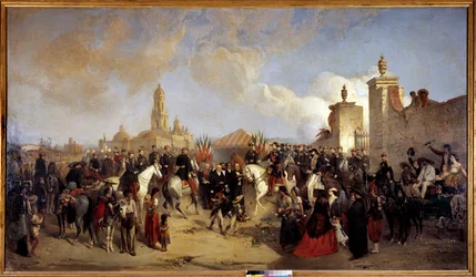 Expedition av Mexiko (1861-1867): "" Gick in i den franska expeditionsstyrkan i Mexico City den 10/06/1863, General Forey tar emot från Prefet Azcarte stadens nycklar""" Målning av Jean Adolphe Beauce (1818-1875) sön 1868. 2,15x3,75 m .