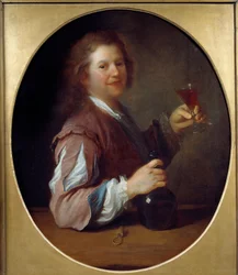 Porträtt av konstnären i drinker Målning av Jean Alexis Grimou (1680-1740) 1724 Sön. 1x0,85 m