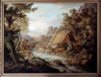 Landskap och flod. Målning av Jean Antoine Constantin