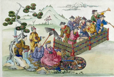 En konsert i trädgården. Teckningen kommer från en kinesisk vas. Målning av Jean Antoine Fraisse (1700-talet)