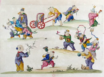Teckning från en kinesisk vas: barnlek. Målning av Jean Antoine Fraisse (1700-talet)