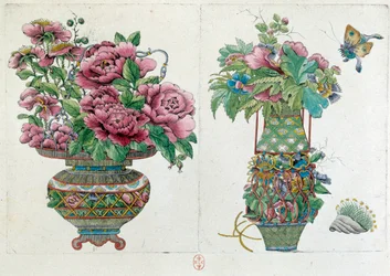 Ritning från en kinesisk vas: blomkruka. Målning av Jean Antoine Fraisse (1700-talet)