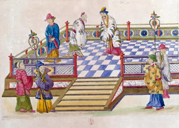 Teckning från en kinesisk vas: scen på palatset. Målning av Jean Antoine Fraisse (1700-talet)