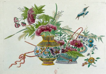 Blommor i en vas. Teckningen kommer från en kinesisk vas. Målning av Jean Antoine Fraisse (1700-talet)