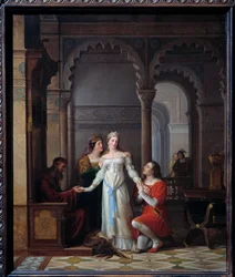 Åsneskinn Illustration av berättelsen av Charles Perrault (1628-1703) med samma namn som representerar den unga prinsessan i palatset till hennes far som är kär i henne. Målning av Jean Antoine Laurent (1763-1832) 1819 sön. 0,55x0,45 m Bourg en Bresse, mus