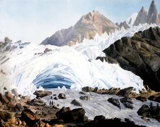 Chamonix: Arveyrons källa, ca 1800 (gravyr)