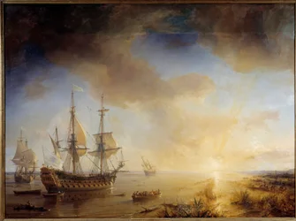 Expedition av Robert Cavelier de La Salle till Louisiana (1684). Målning av Theodore Gudin (1802-1880)
