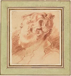 ""Etude de tete de femme"" (Studier av kvinnans huvud) Sanguine de Jean Antoine Watteau (1684-1721) vers 1725 Dim 13,3x12,1 cm Cooper-Hewitt National Design Museum