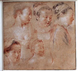 Fem frisyrer av kvinnor Teckning av Jean Antoine Watteau (1684-1721) 1713 Paris, Louvren