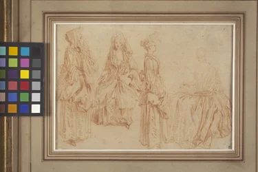 Four Ladies (röd krita (sanguine) på papper)