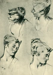 Fyra studier av kvinnliga huvuden, tidigt 1700-tal, 1943.