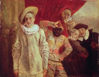 Harlekin, Pierrot och Scapin, skådespelare från commedia dell