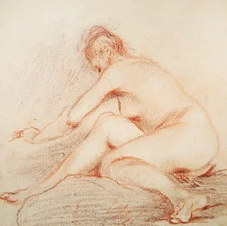 Naken kvinna (kol & röd krita på papper)