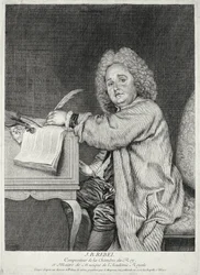 Porträtt av Jean-Ferry Rebel (1666-1747) graverad av Moyreau