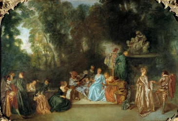 Rekreation galante Målning av Jean Antoine Watteau (1684-1721) 1700-talets Berlin, Museum Dahlem