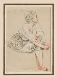 Sittande ung kvinna, ca. 1716 (svart, röd och vit krita på papper)