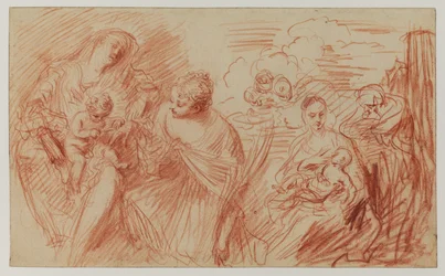Studieblad efter Old Masters (röd krita på papper)