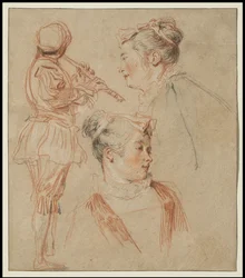 Studier av en flöjtist och två kvinnor, c.1717