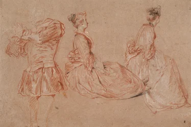 Studier av en flöjtspelare och två kvinnor, 1717