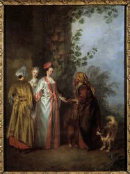 Spåkvinnan. Målning av Jean Antoine Watteau (1684-1721)