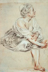 Kvinna sitter och vänd mot höger, c1716