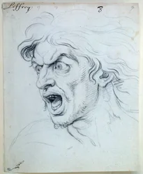 Uttryck för själens passioner; den rädda. Teckning av Jean Audran (1667-1756)
