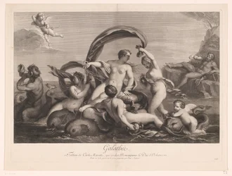 Galatea bevakad av Polyphemus Galathee (titel på objekt)
