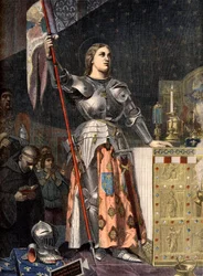 Porträtt av Jeanne d’Arc (1412 - 1431) vid Karl VII:s kröning (1429), gravyr av Ingres - Jeanne d’Arc vid Karl VII:s kröning, gravyr efter Ingres