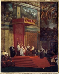 Påve Pius VII (1742 - 1823) påve från 1800 till 1823 håller kapell (Vatikanens Sixtinska kapell) Målning av John Augustus Dominique Ingres (1780-1867)