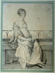 Porträtt av fröken Barbara Bansi som sitter i ett italienskt landskap. Teckning av Jean Auguste Dominique Ingres (1780-1867)