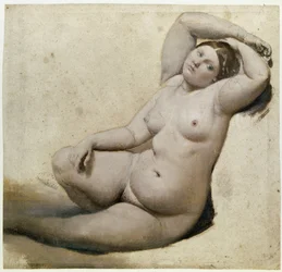 Studie till Det turkiska badet: Kvinnan med de tre armarna - Målning av Jean Auguste Dominique Ingres (1780-1867), olja på papper, 25 x 26 cm, omkring 1860. Montauban, Musée Ingres
