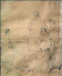 Familjen Stamaty Porträtt av familjen kring Constantin Stamaty, av grekiskt ursprung, tidigare hemlig agent i det revolutionära Frankrikes tjänst, då Frankrikes konsul i Civitavecchia. Rita en blygruva av Jean Auguste Dominique Ingres (1780-1867) 1818
