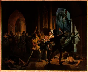 Maximilian av Bethune flyr massakern på Saint Barthelemy. Maximilian av Bethune (som blev hertig av Sully 1559-1641), uppvuxen vid college i Bourgogne i Paris, räddades av Henrik av Navarra (1553-1610) (då kung Henrik IV) och blev hans följeslagare