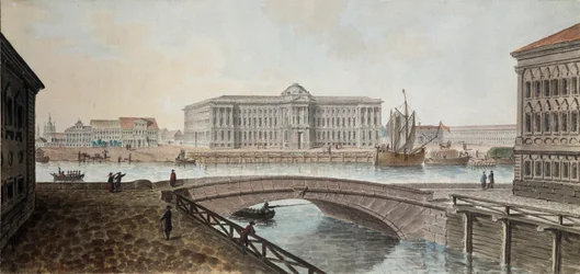 Utsikt över konstakademin från Neva i Sankt Petersburg - Verk av Jean Balthazard de la Traverse (andra hälften av 1700-talet), akvarell och gouache på papper, sent 1790,