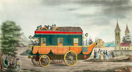 Bilen (eller flit) har ånga: fransk uppfinning 1835. Gravyr av Ange Tissier (1814-1876). 1835. Privat samling