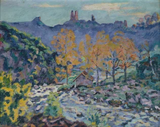 The Mill of Brigand and the Ruins of Crozant Castle, Creuse, c.1900 (olja på duk)