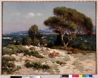 Herdar på Saint Loups höjder i Marseille Målning av Jean Baptiste Baudin (1856-1922) Dim. 48x63 cm Obligatoriskt omnämnande: Samlingsstiftelsens hälsningar från Provence, Marseille
