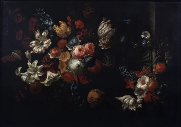 ""Bukettens stilleben"" (Blommor) Målning av Jan Baptiste Bosschaert (1667-1746) Privata samlingar från 1700-talet av Pushkin-museet, Moskva