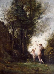 En nymf som leker med Amor, 1857