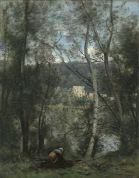 En kvinna samlar fagots i Ville-dAvray, ca. 1871-74.