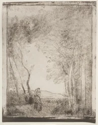 A Young Mother at the Entrance of a Wood, originalavtryck 1856, tryckt 1921.