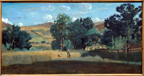 Ett vetefält i Morvan 1842 Målning av Camille Corot (1796-1875) 1842 Sön. 0,38x0,75 m Lyon, Musee des Beaux Arts