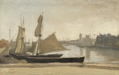 Dunkerque, fiskebåtar kopplade till kajen, c.1830