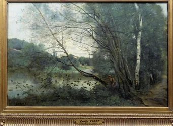 Dammen med ett slickat träd Målning av Camille Corot (1796-1875) 1800-talets Reims, Musee des Beaux Arts