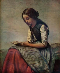 La petite Liseuse eller Ung herdinna sitter och läser, c1855